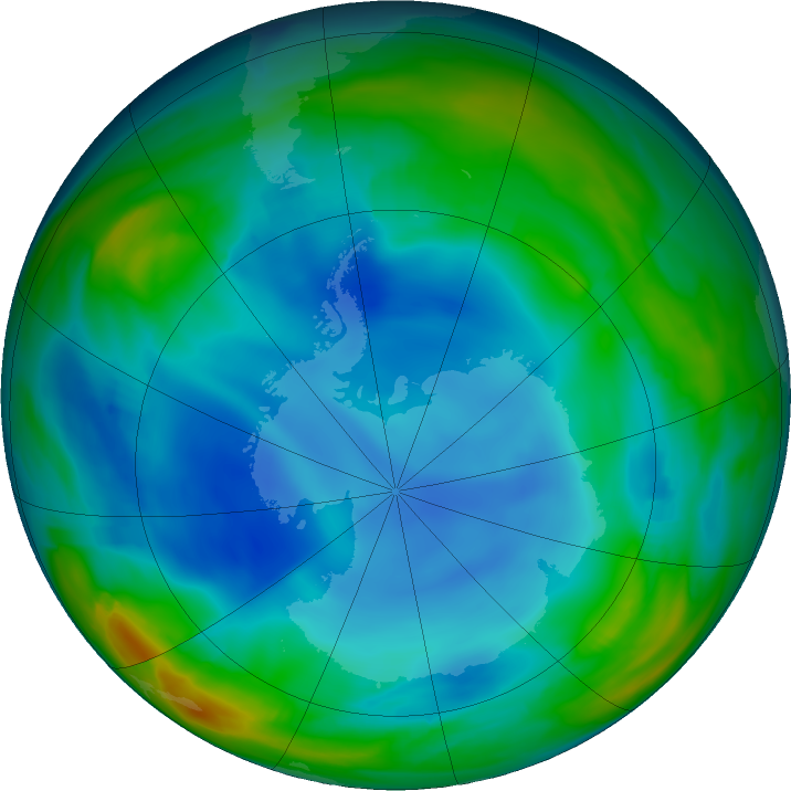 Antarctic ozone map for 30 June 2023